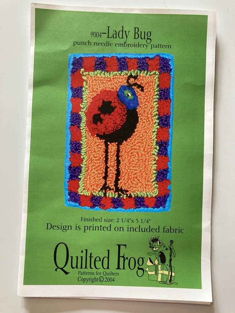Lady Bug Quilted Frog Vintage Punchneedle Embroidery Pattern NEW