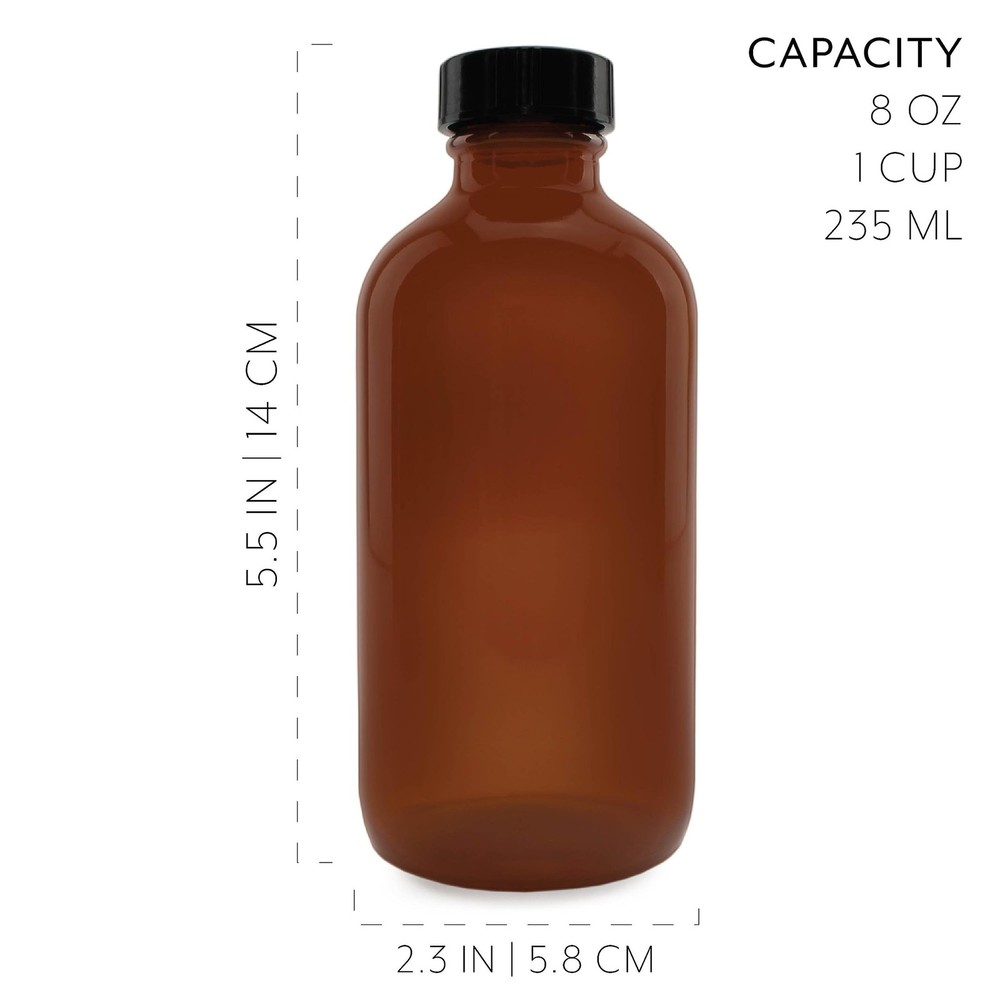 Cornucopia 8-Ounce Amber Glass Bottles with Polycone Caps, 6-Pack