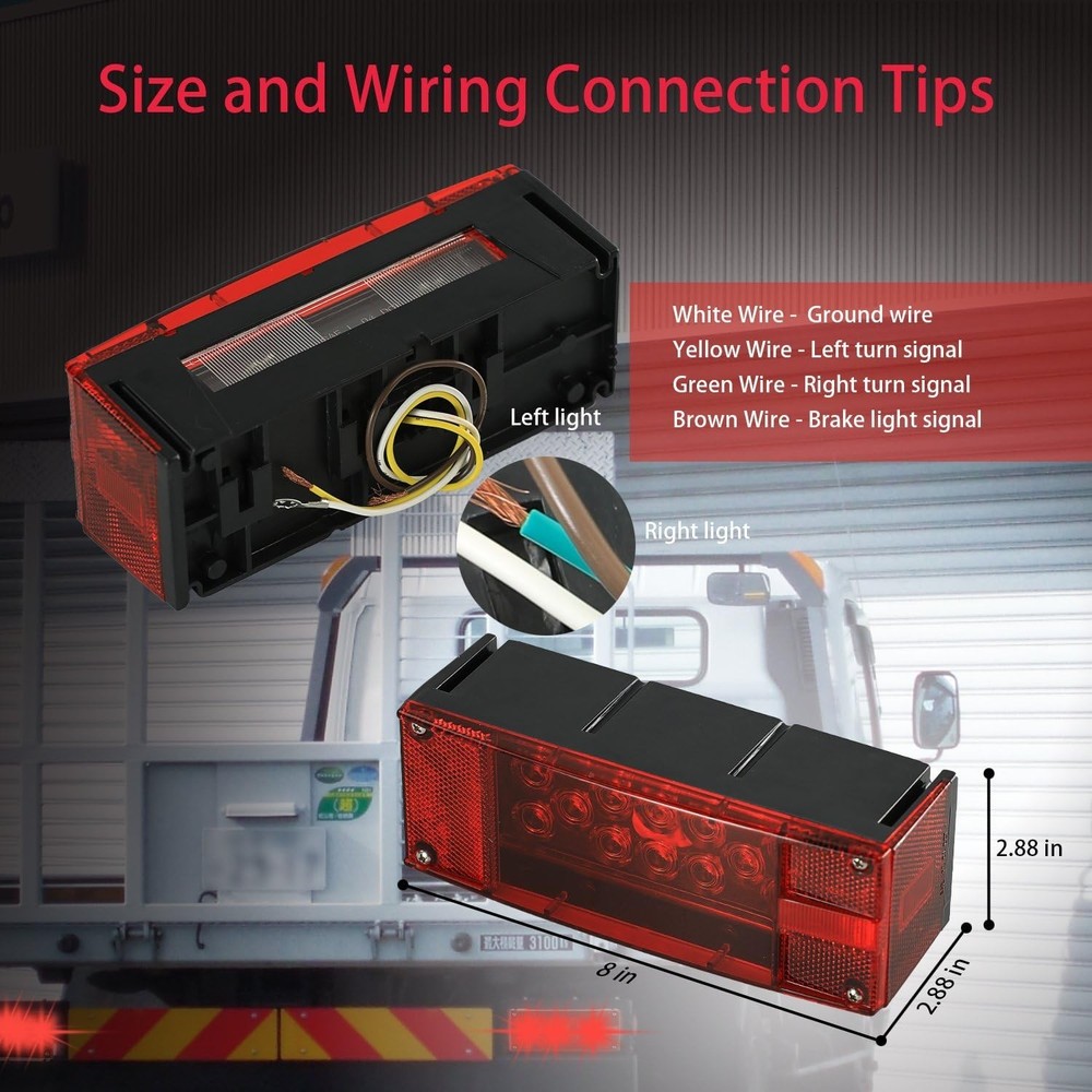 Left+Right LED Waterproof Red Trailer Boat Rectangle Stud Stop Turn Tail Lights