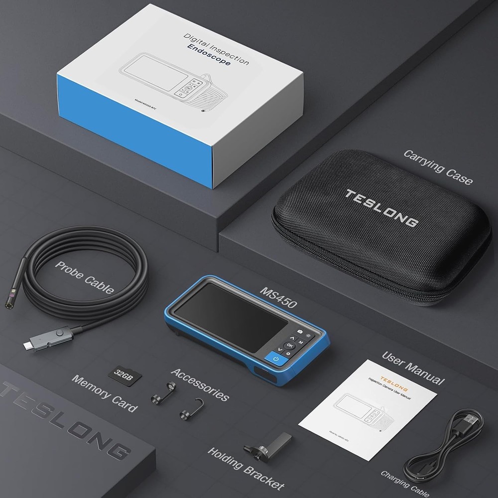 Dual Lens Endoscope Camera with Light and Flexible Cable for Engine Mechanic