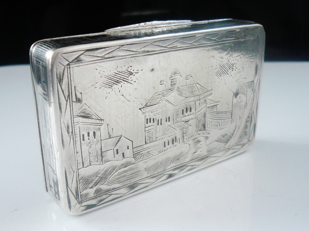 Antique Russian Silver Niello Snuff Box from 1834