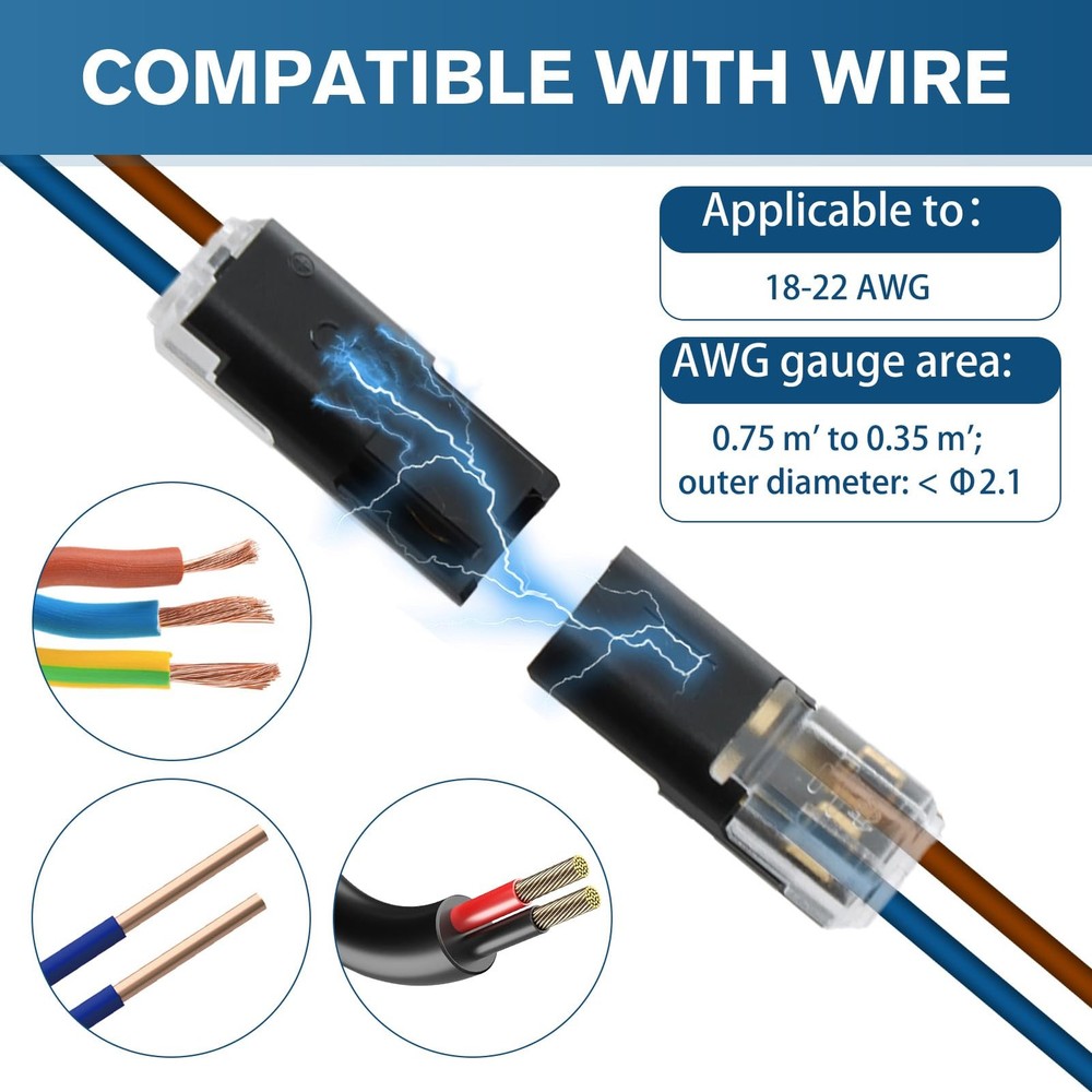 Double Wire Plug in Connector, 2-Pin Low Voltage Wire Connector with Locking ...