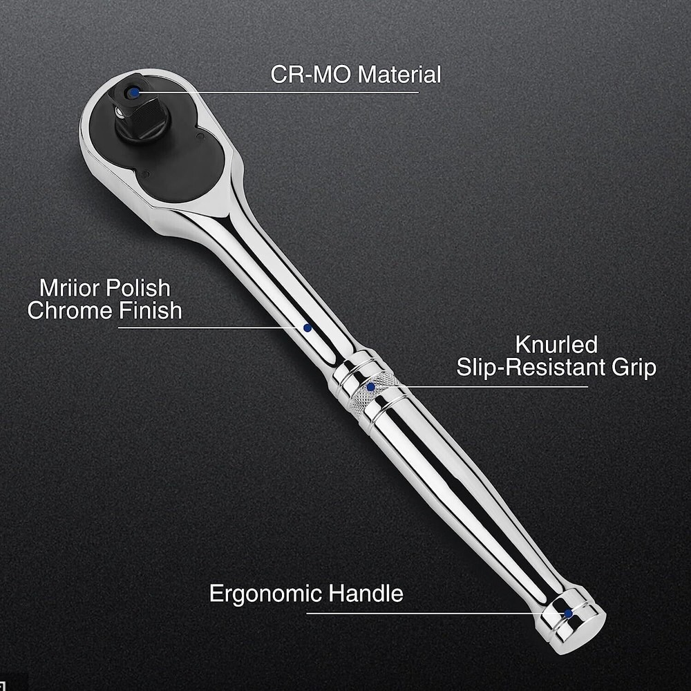 WORKPRO 3PSC Reversible Ratchet Set Quick Release 1/4" 3/8" 1/2" 5-degree Swing