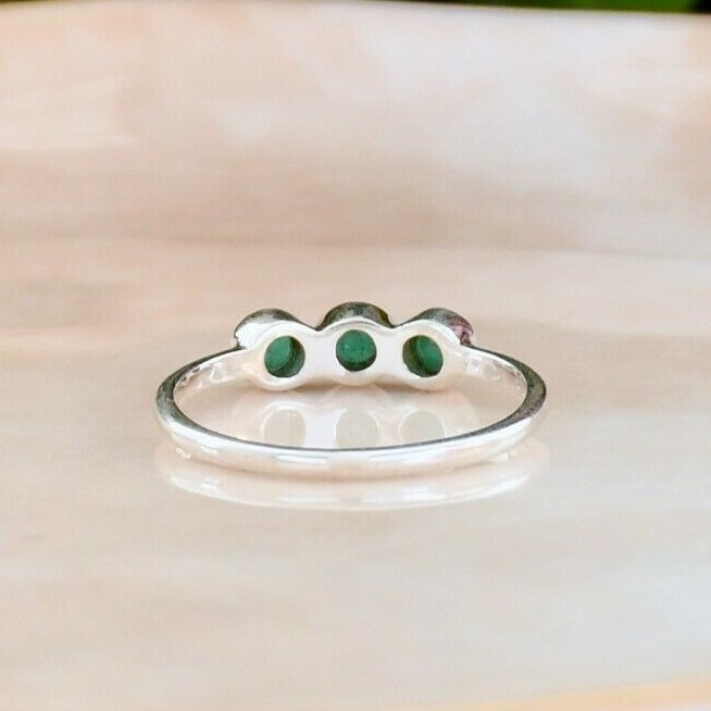 Ring Silver 925 Emerald Stackable Sterling Solid Gemstone Genuine Band Jewelry