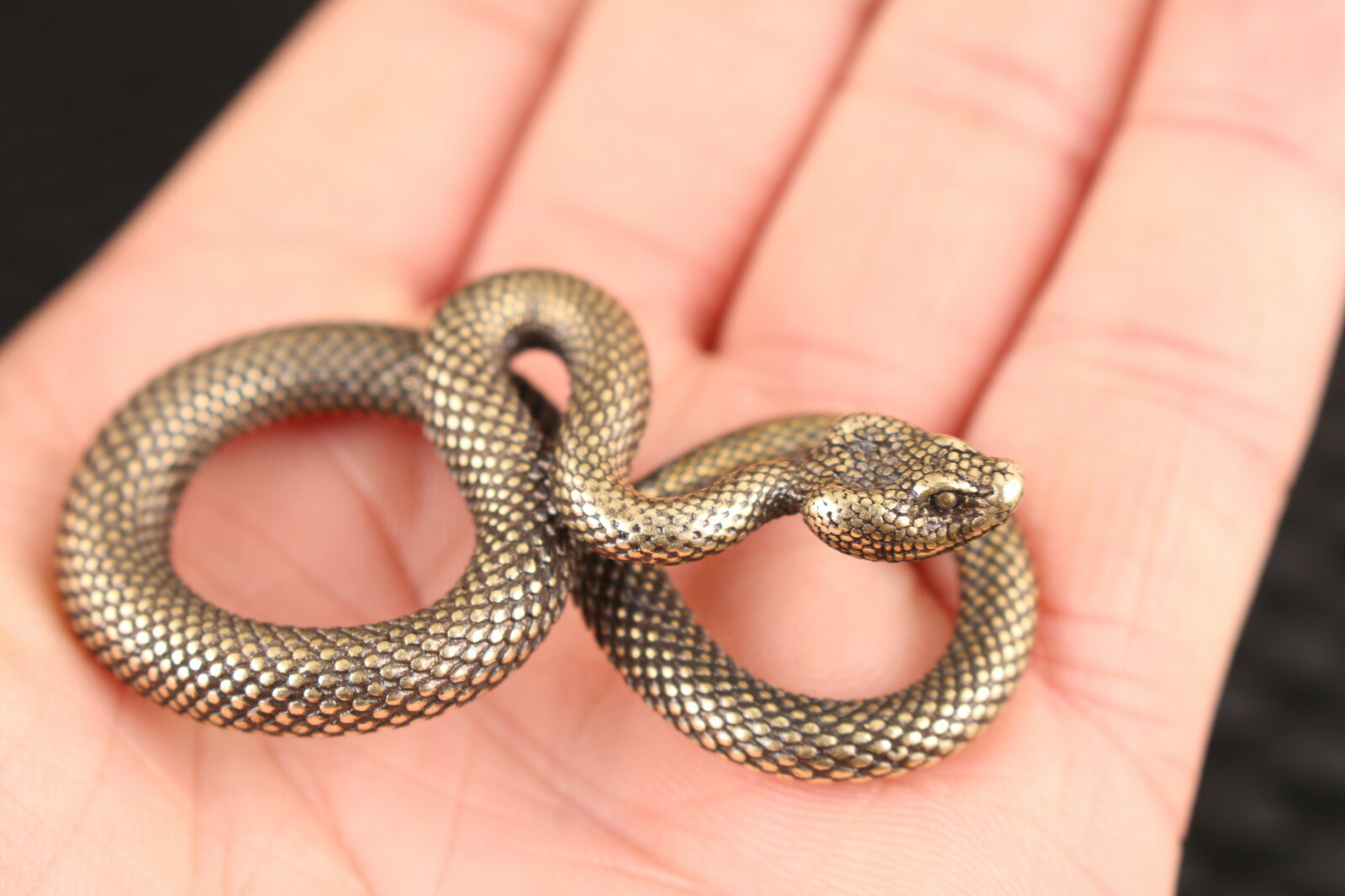 Chinese old bronze handmade Snake Statue figure Tea Pet scene home decoration