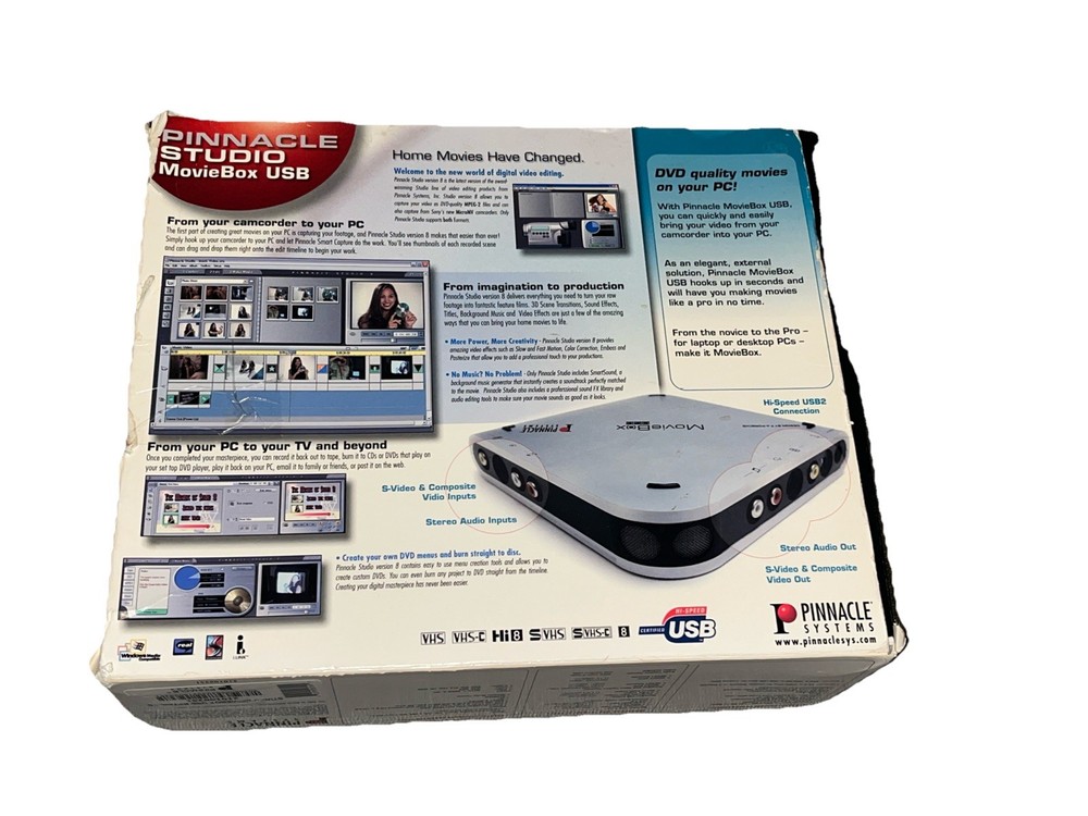 Pinnacle Studio 8 MovieBox USB Video Capture Device w/Editing Software in Box