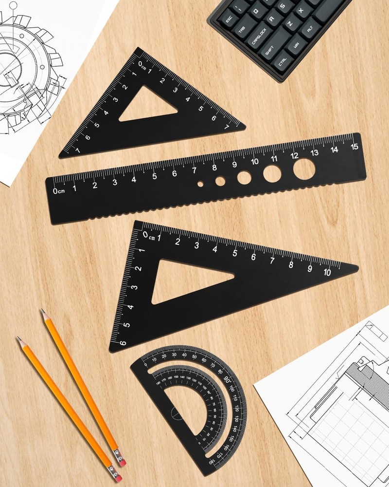 Triangular Ruler Set, 4 Pieces Aluminum Alloy Ruler, Metal Drafting Ruler,