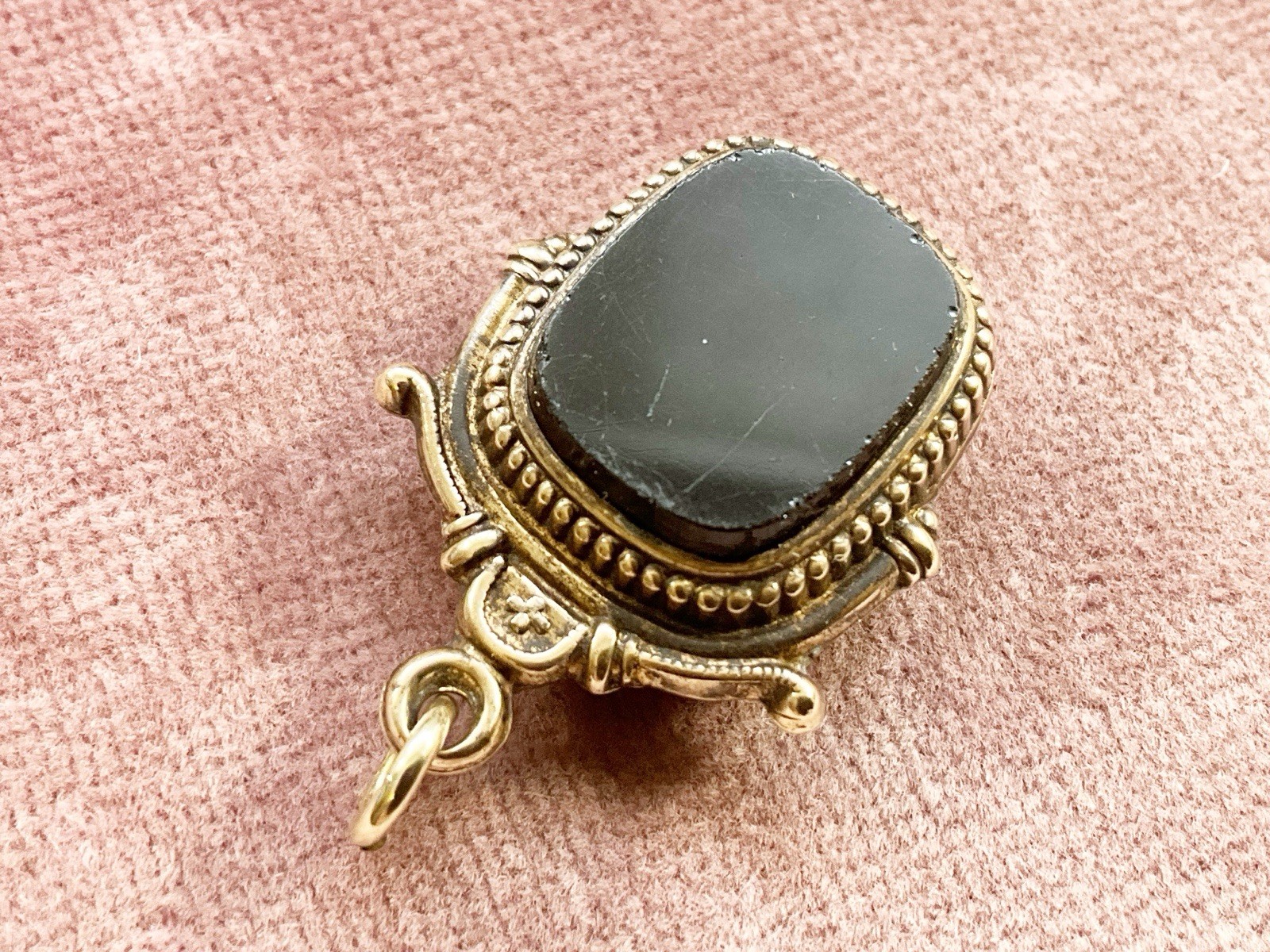 Antique Gold Filled Watch Fob Charm Pendant with Black Onyx