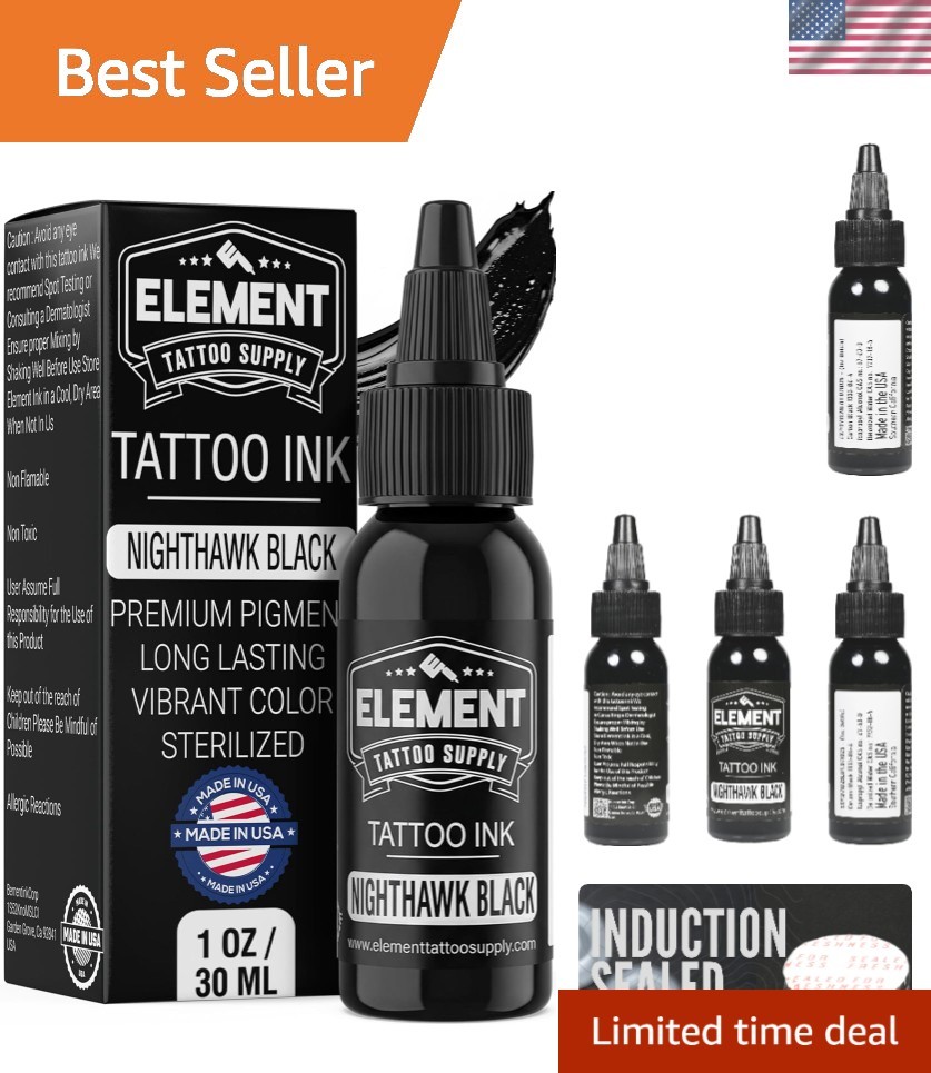 Nighthawk Black Tattoo Ink - Permanent Solid Black Color for Outlining, Shadi...