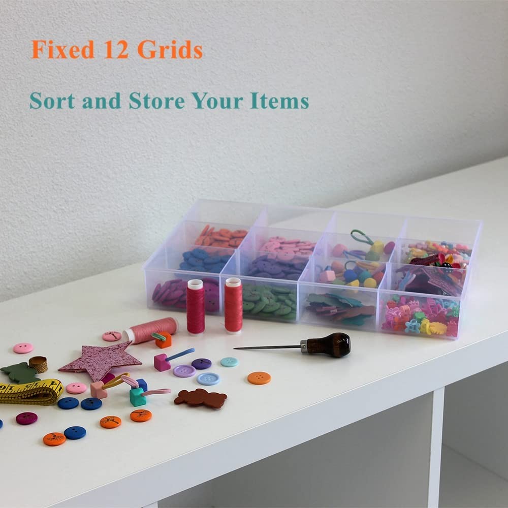 2 Pack Fixed 12 Grids Clear Plastic Organizer Sorting Tray and Transparent St...