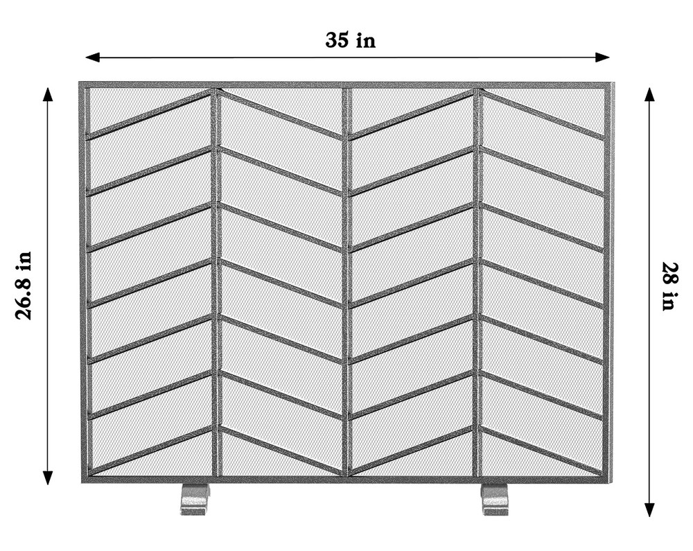 Single Panel Handcrafted Wrought Iron Mesh Chevron Fireplace Screen, Fire Spa...