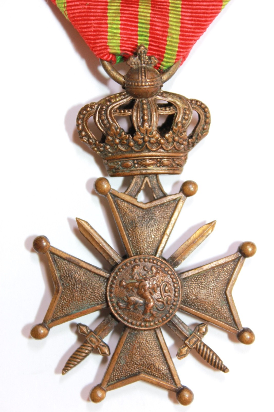 BELGIUM: Croix de Guerre 1914-18; Belgian WW1 Cross of War Medal; 2 Bronze Palms