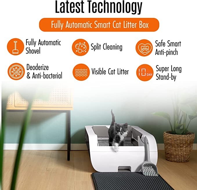 Automatic Self-Cleaning Cat Litter Box Deodoriser Battery Backup