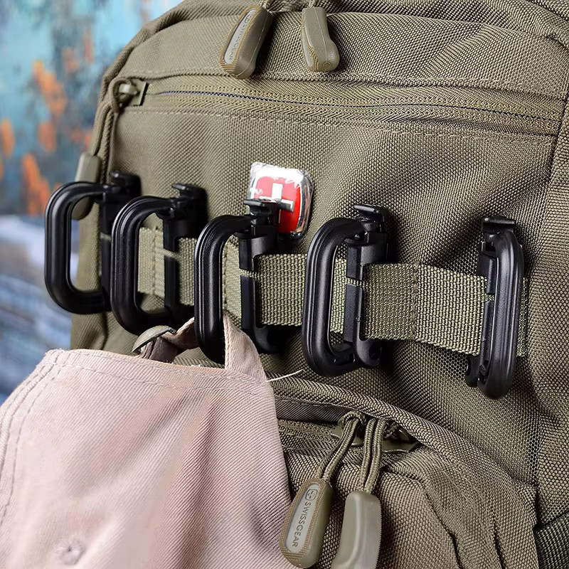 5Pcs Multipurpose DRing Grimloc Locking for Molle Webbing with Zippered Pouch