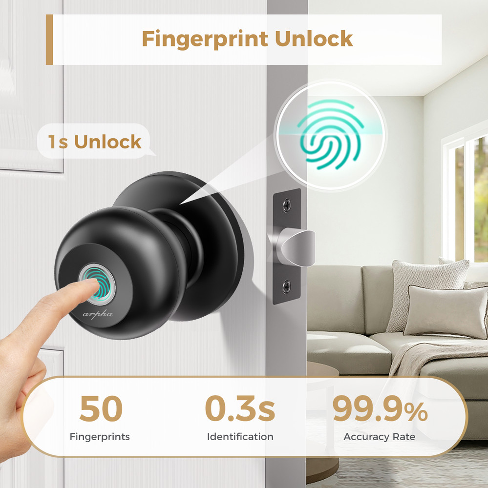 ARPHA Keyless Smart Door Lock Knob Entry APP Control Unlock Fingerprint Handle