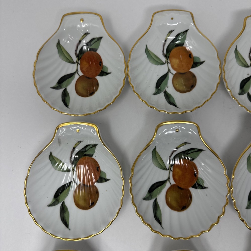 Royal Worcester Evesham 12 Pc Porcelain Shell Dishes England Fruit Pattern Set