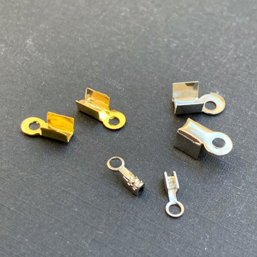 100 pcs CORD END TIP CONNECTOR FOLD OVER CRIMP BAND RECTANGLE SQUARE