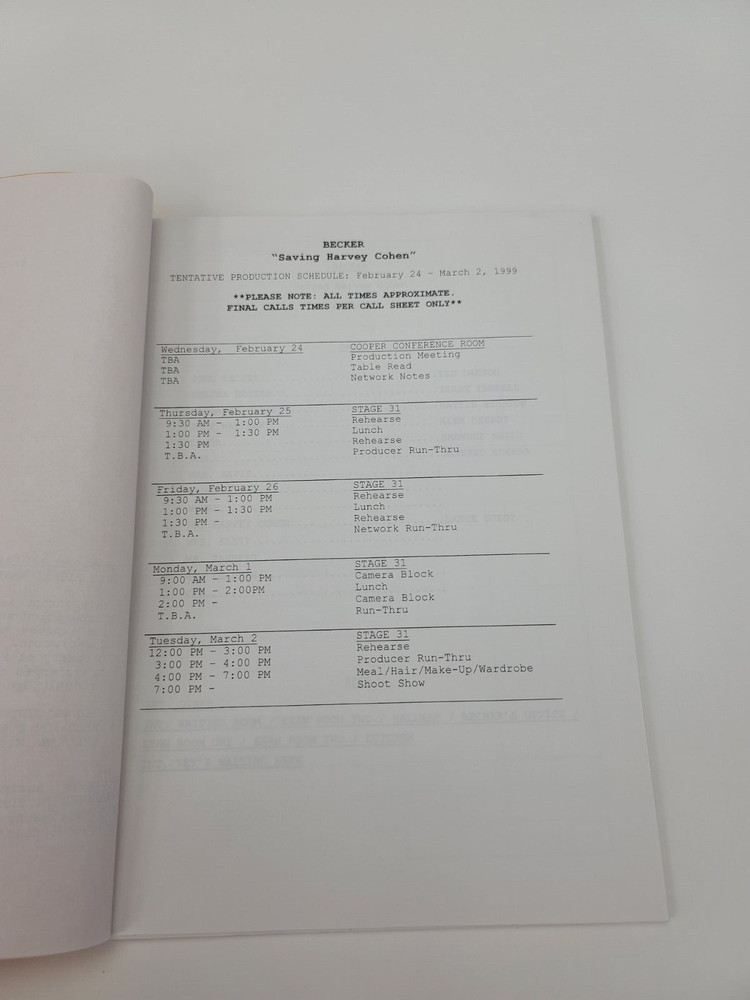 BECKER / Eric Cohen 1999 TV Script, Ted Danson "Saving Harvey Cohen"