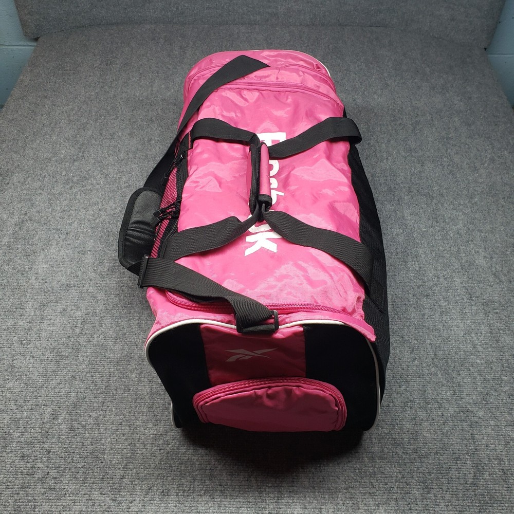 Reebok Duffle Bag Pink Black Two Strap Rectangular Full Zip Colorblock Gym