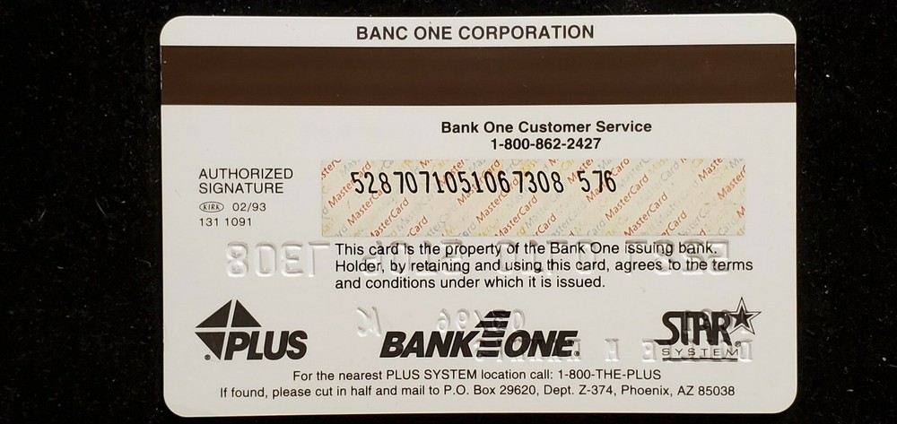 Bank One MasterCard exp 1996. Our cc892. Eagle