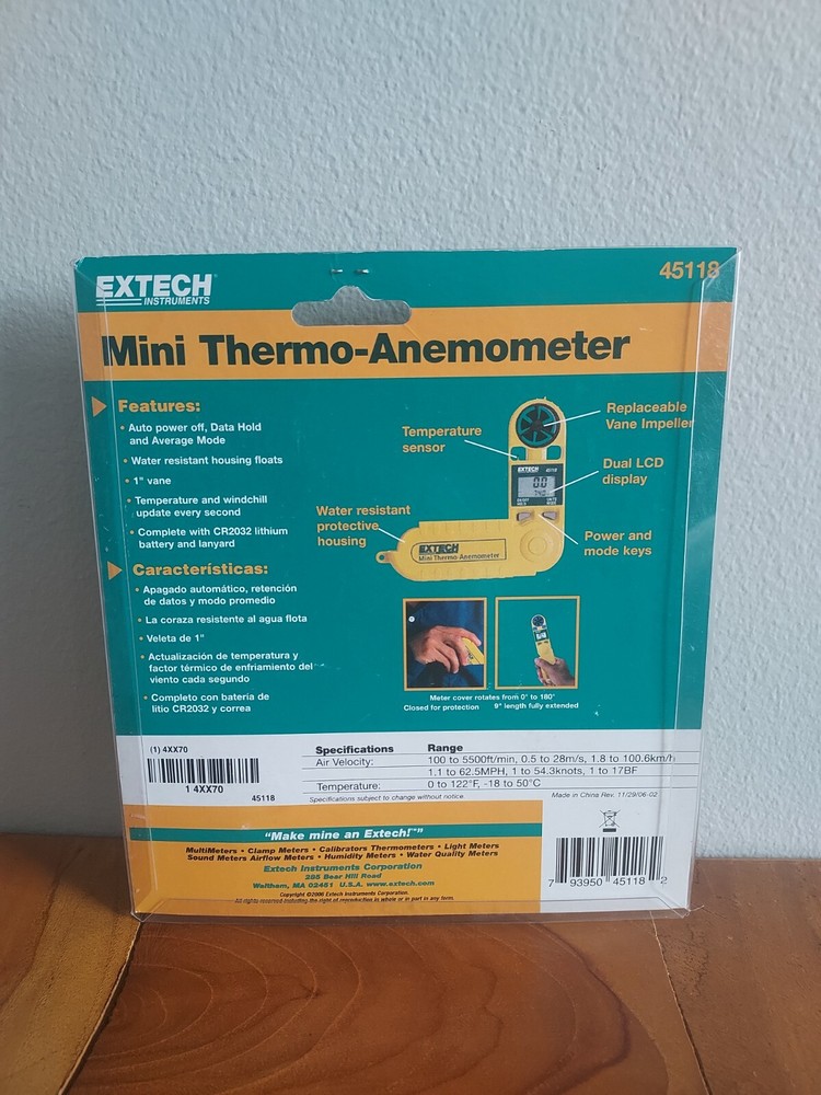 Extech Instruments Mini Thermo-Anemometer 45118 Water Resistant