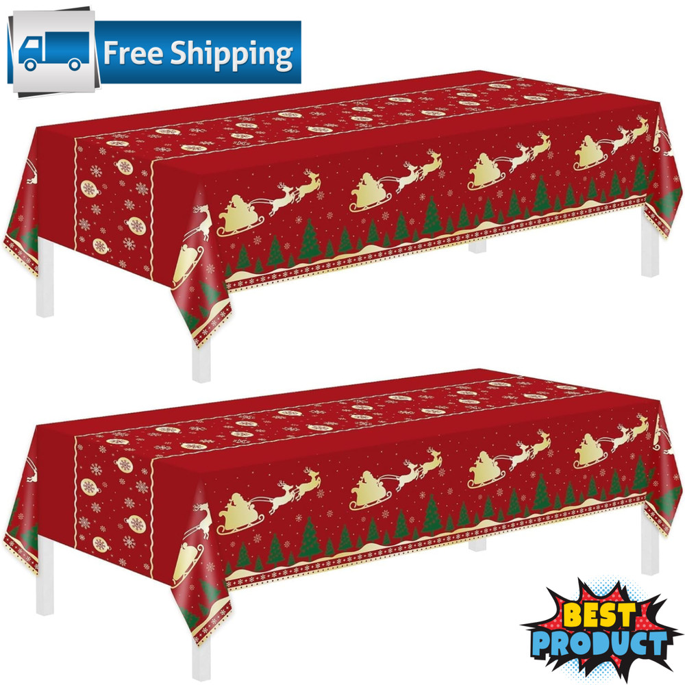 2 Pcs Christmas Tablecloth Disposable Plastic Tablecloths for Rectangle Tables