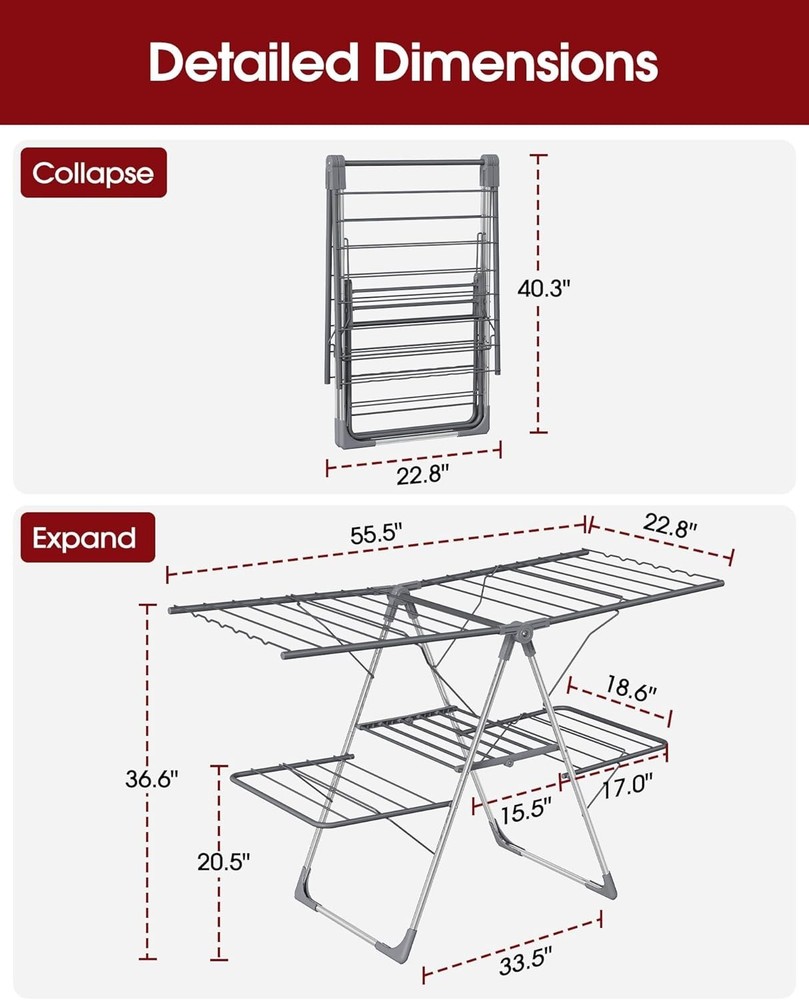 Clothes Drying Rack, Foldable 2-Level Laundry Drying Rack with Height