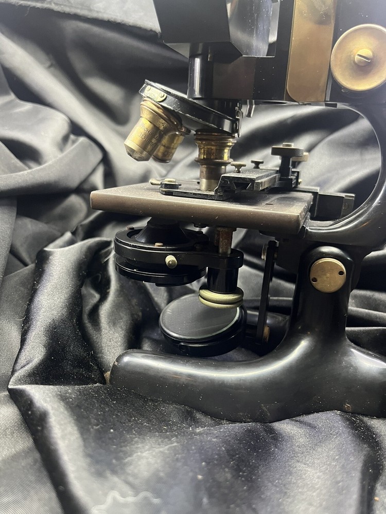 ANTIQUE BRASS BAUSCH & LOMB BINOCULAR MICROSCOPE IN BOX