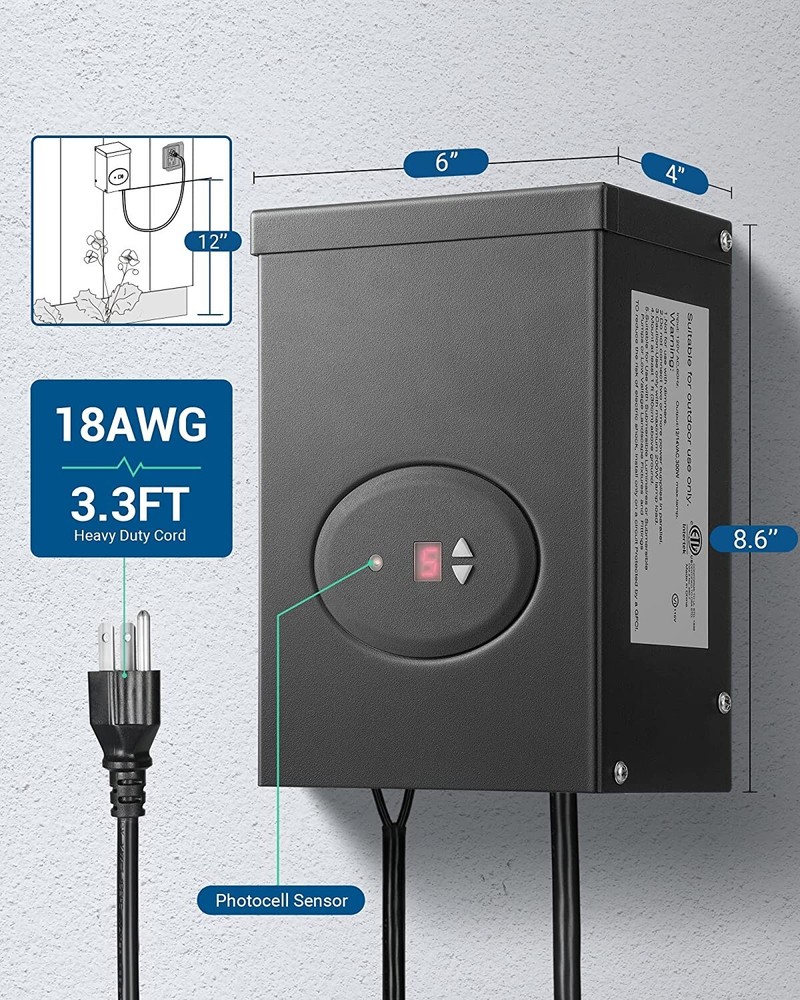 DEWENWILS Low Voltage Landscape Transformer 300W, W/ Timer and Photocell Sensor