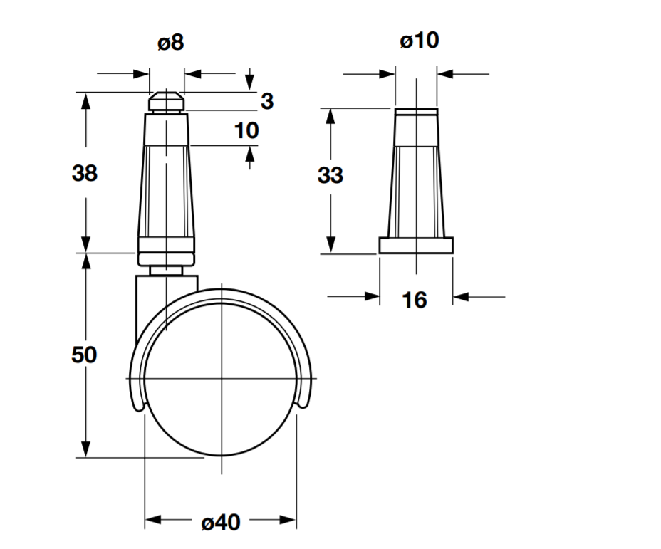 4 Casters Twin Wheel Caster ,socket mount, plastic, 40mm