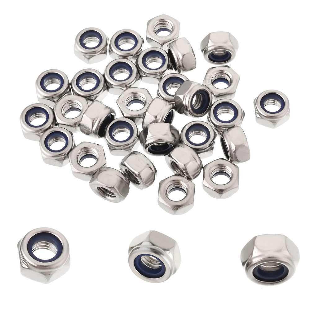 50pcs M6 Locknuts Metric Nylon Inserted Hex Lock Nuts Self-Lock Nylon Insert ...
