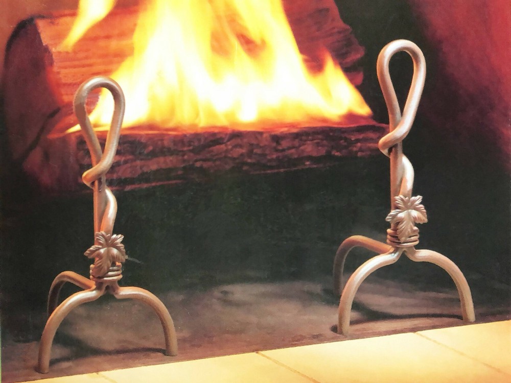 Vintage Maple Rust Leaf Fireplace Hearth Andirons