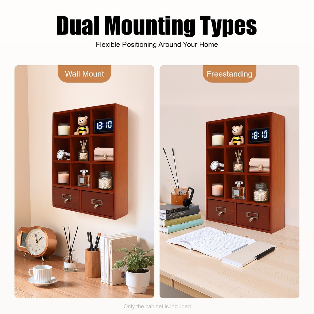 9-Cube 2 Drawers Pine Storage Organizer Display Cubby-style Shelf Brown