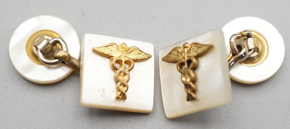 WWII Army Medical Corps Doctor Sea Shell Cufflinks Set RARE