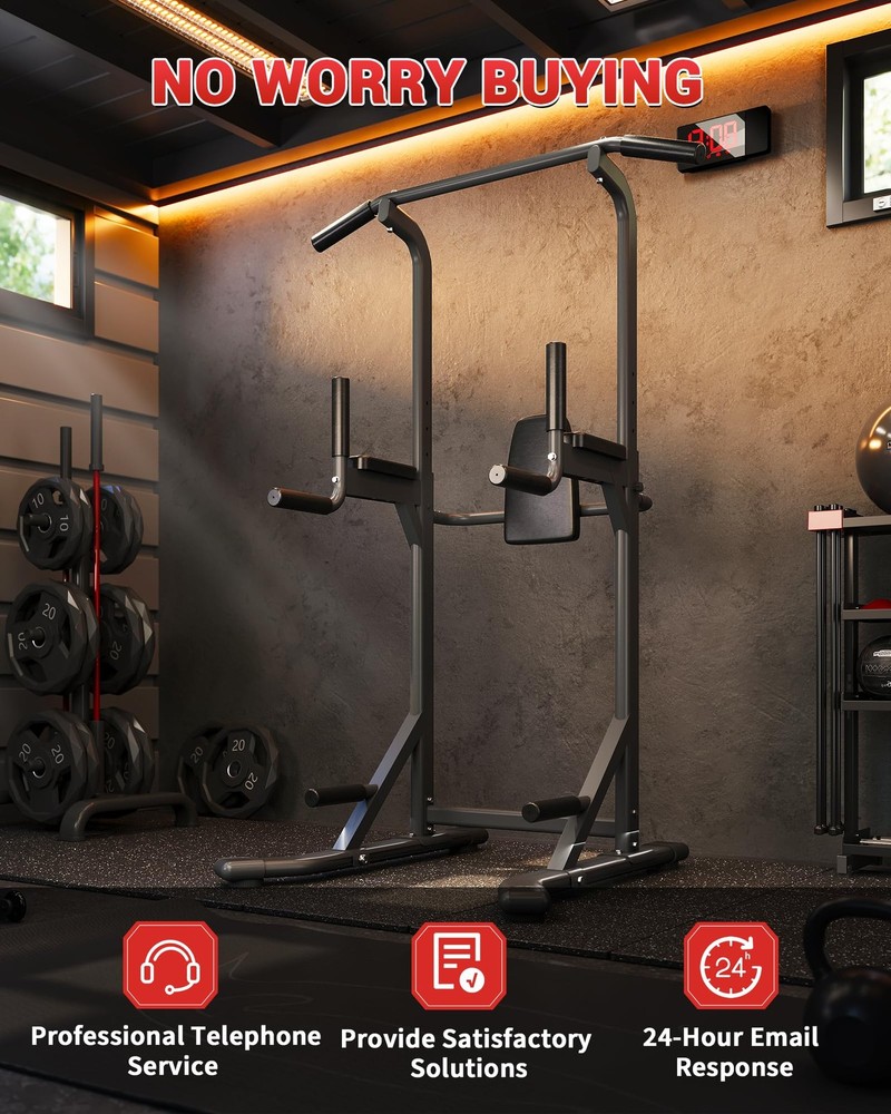 Power Tower Dip Station & Pull-Up Bar, Adjustable Height, 450LBS Load, Home Gym