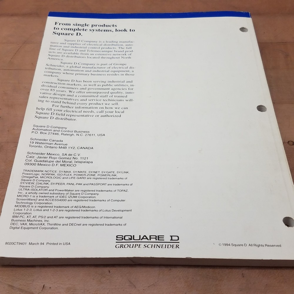 Square D 8020CT9401 Programmable Controllers Catalog, File 8000 - USED