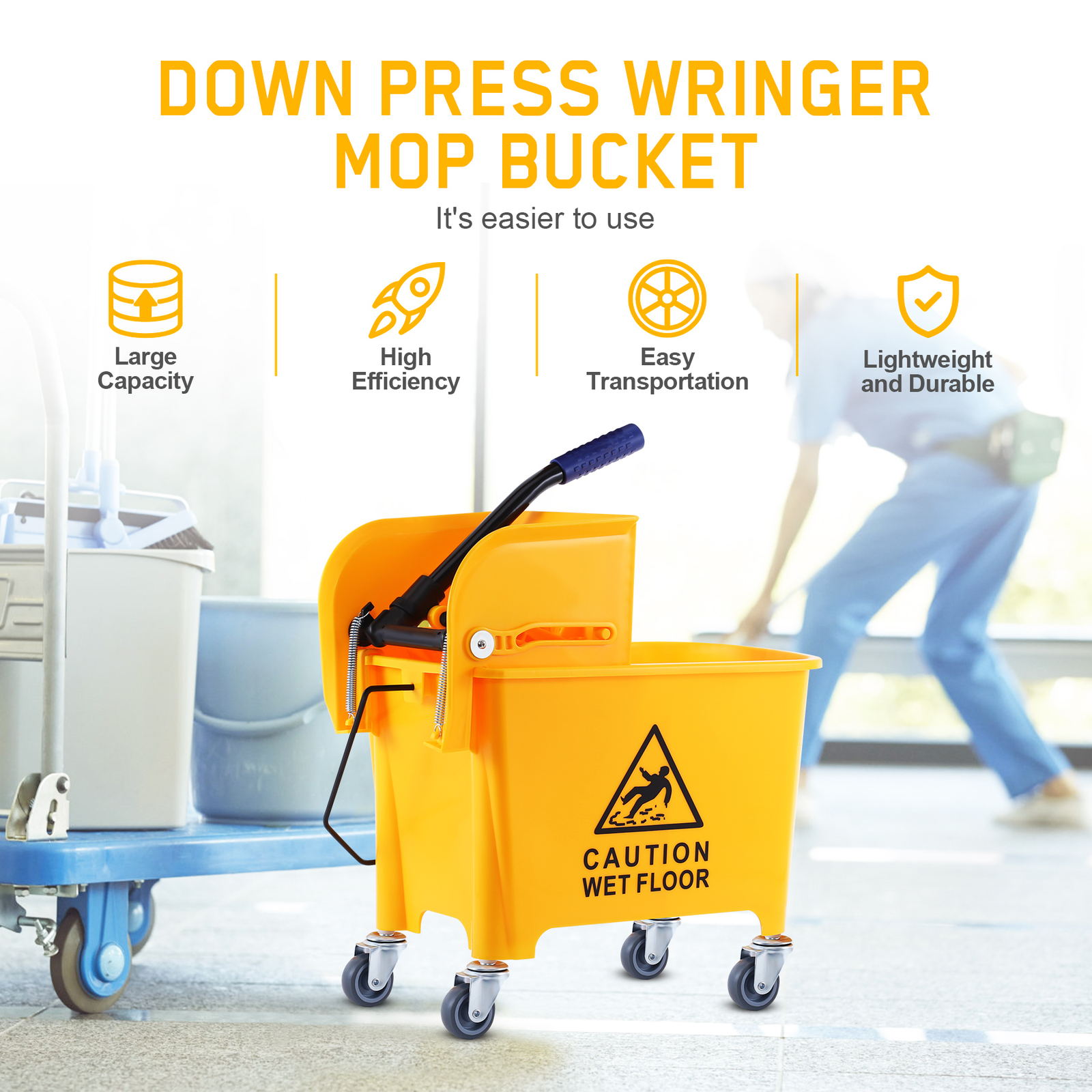 5 Gallon Mini Mop Bucket with Side Press Wringer Combo Rolling Cleaning Cart