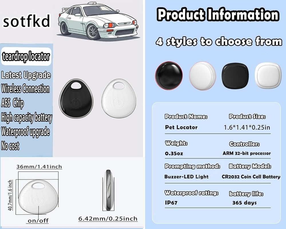 MFi Certified 2-Pack GPS Tracker – Waterproof & Subscription Free for iOS Users