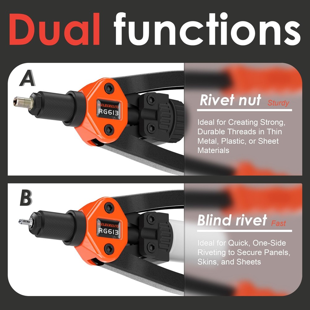 Dual-Function Rivet Nut Tool Including 405 pcs Nuts Blind 15 Mandrels 5 Nozzles