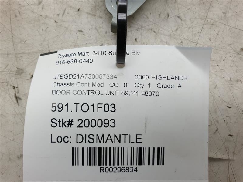 2003 TOYOTA HIGHLANDER CHASSIS ECM DOOR RECEIVER CONTROL MODULE ASSEMBLY
