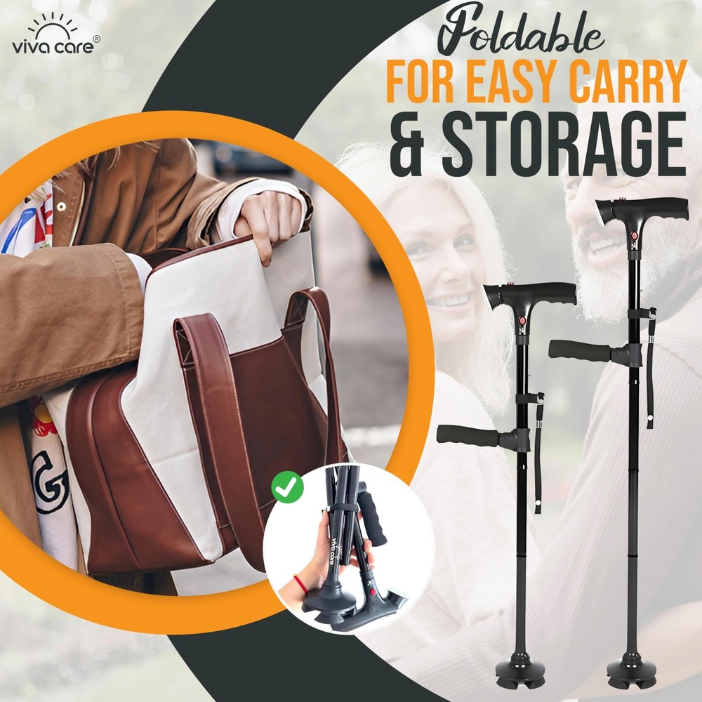 Walking Cane with Light & Alarm - Foldable Adjustable Lightweight for Balance...