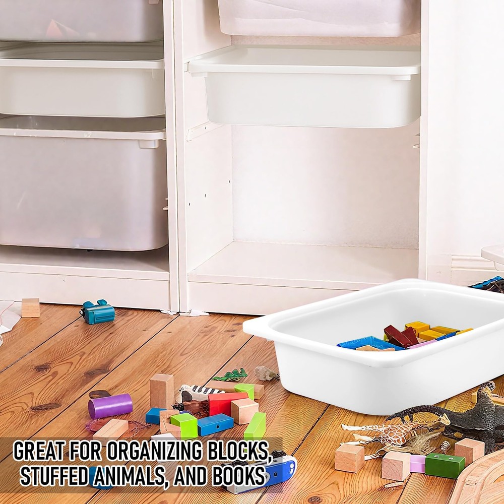 4 Pack Storage Box White 16.5x11.75x4 Stackable Plastic Bins Open