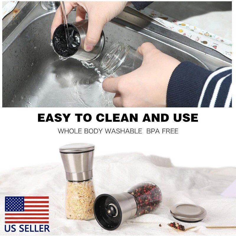 1PC Salt and Pepper Grinder Set Adjustable Coarseness Mills Glass Refillable
