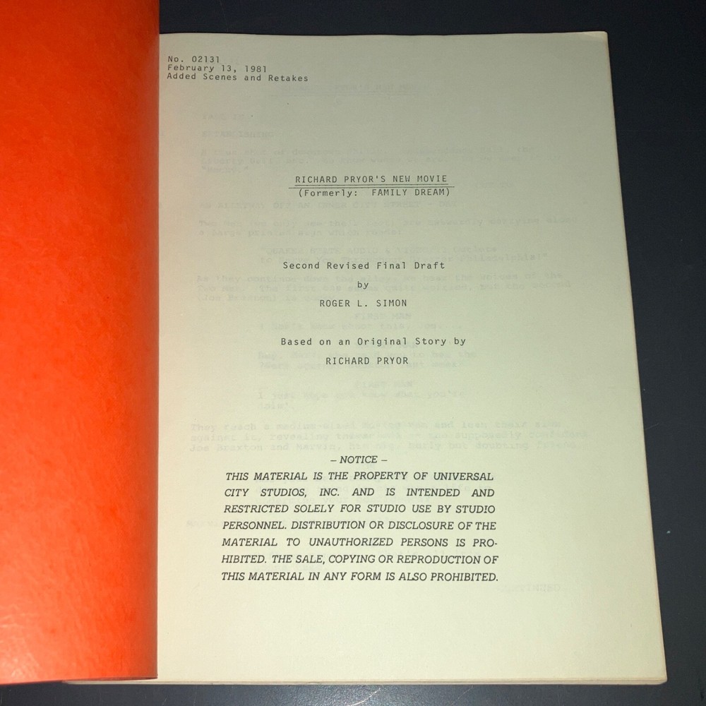 Original 1981 Bustin’ Loose Movie Script Richard Pryor Revised Final Draft COA
