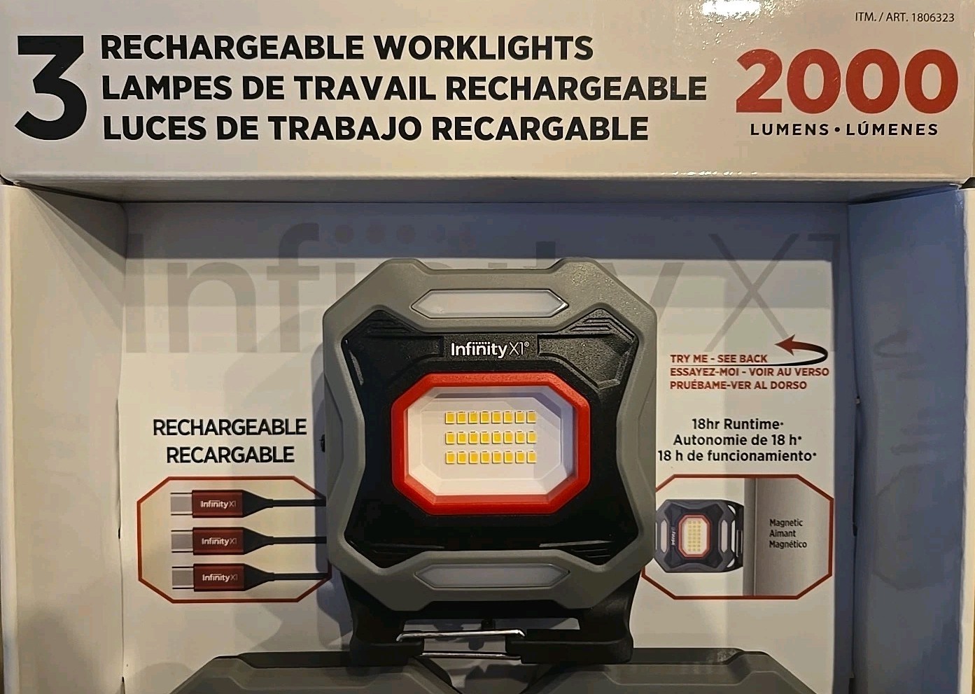 NEW Infinity X1 2000 Lumen Work Light, 3PK, 18Hrs, 5 Modes, Magnetic, Powerbank