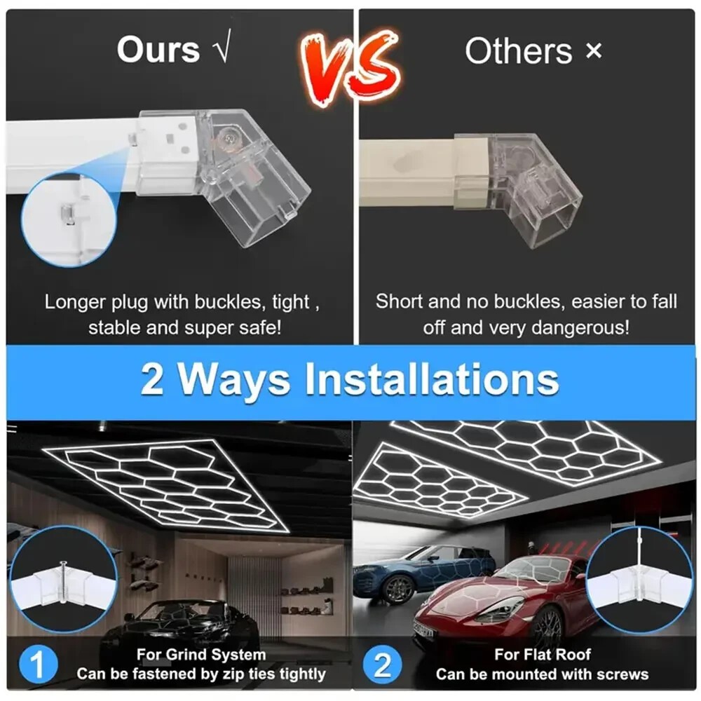 14 Hexagon LED Lighting Car Detail Garage Workshop Gym Honeycomb Lights 6500K US