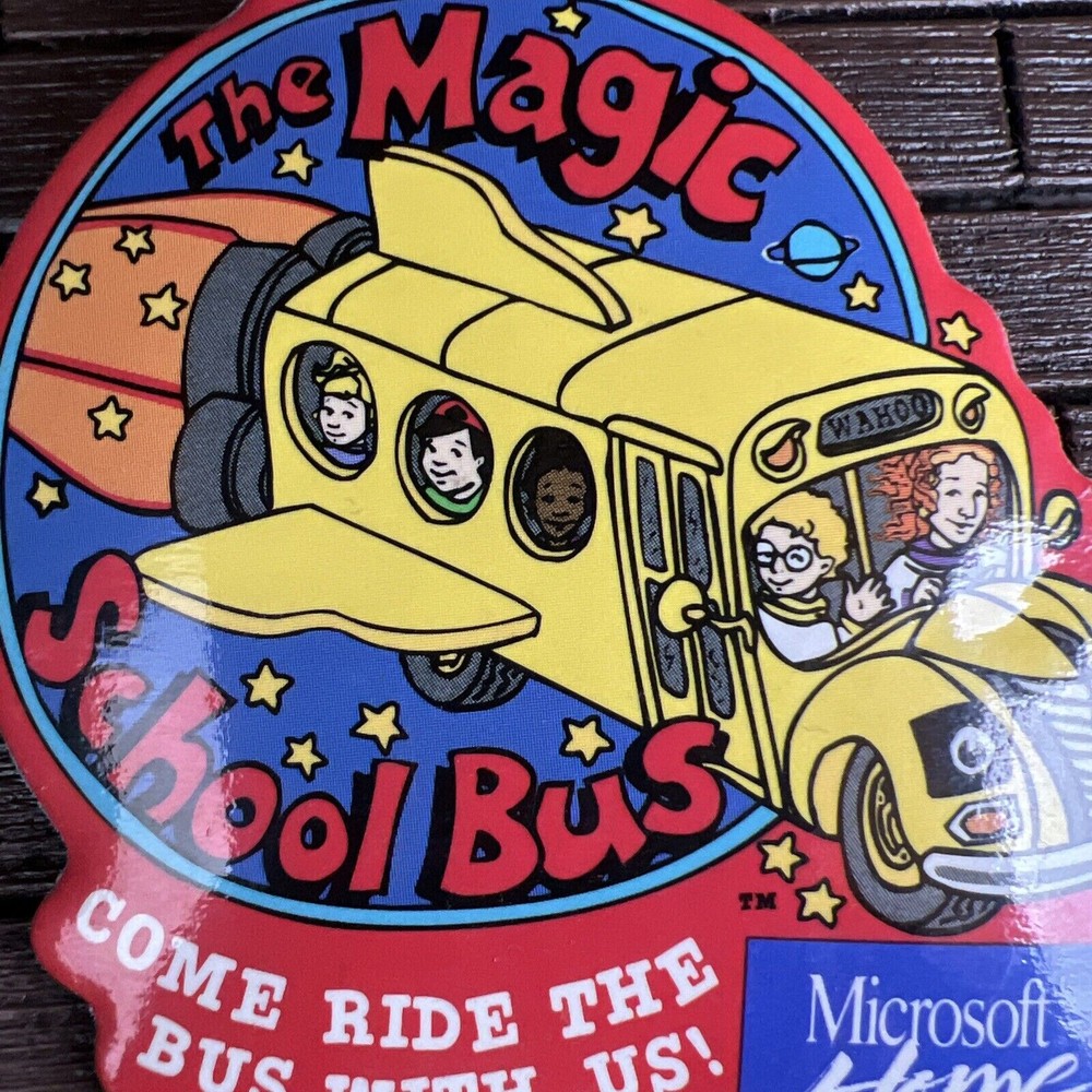 Vintage 1990s Microsoft Home Software Magic School Bus Scholastic Pinback Button