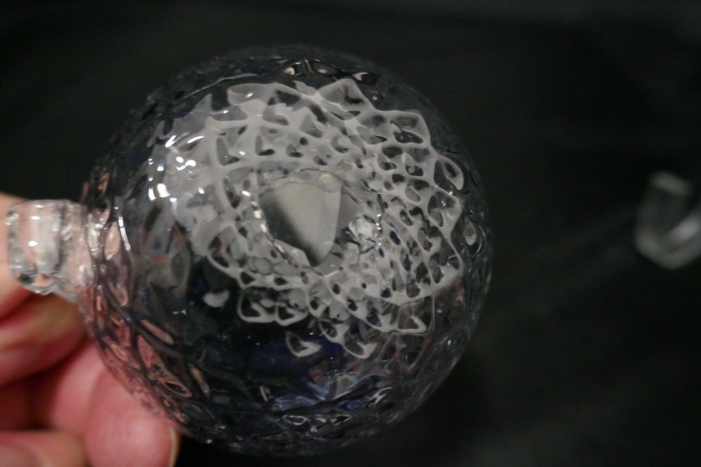 Handblown Mini Pitcher Diamond Optic Applied Handle Clr Cobalt Threads 3 3/4" T