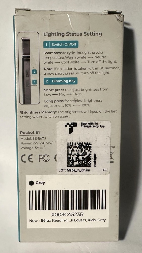 86lux Pocket E1 Rechargeable Clip-On Bookmark Reading Light NEW