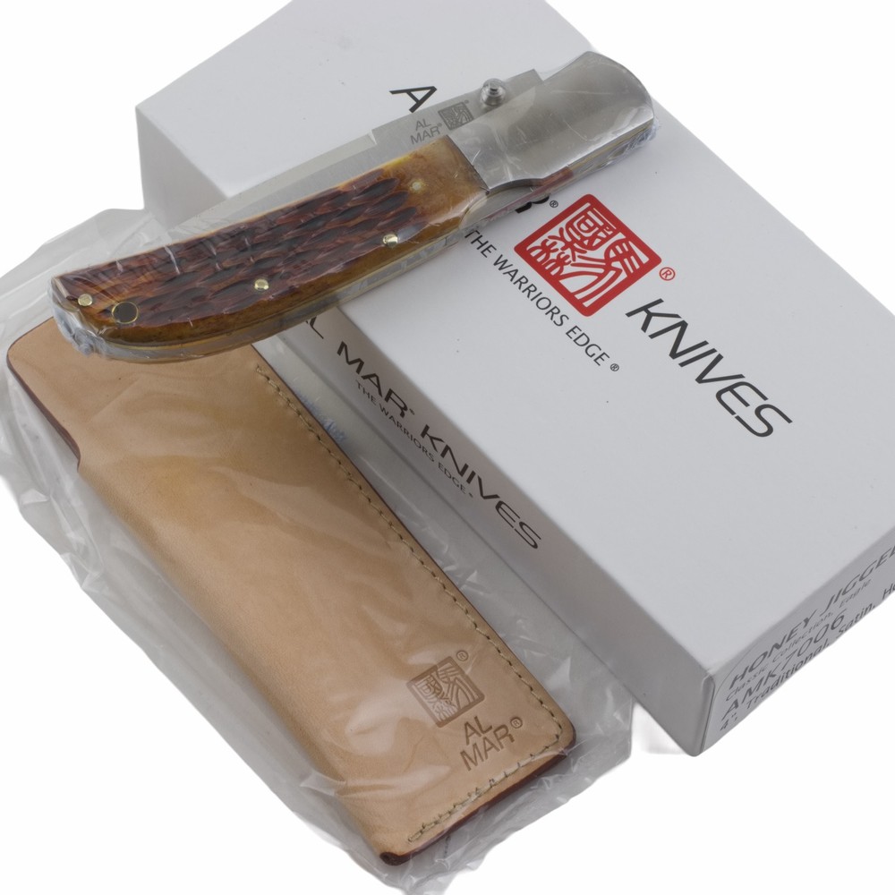 Al Mar Eagle Lockback Folding Pocket Knife Honey Jigged Bone Handle